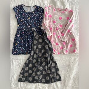 Stylish Kids Dresses Set - Navy Floral, Pink Heart, Black Pattern